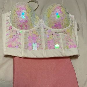 Pink & white top with pink skirt